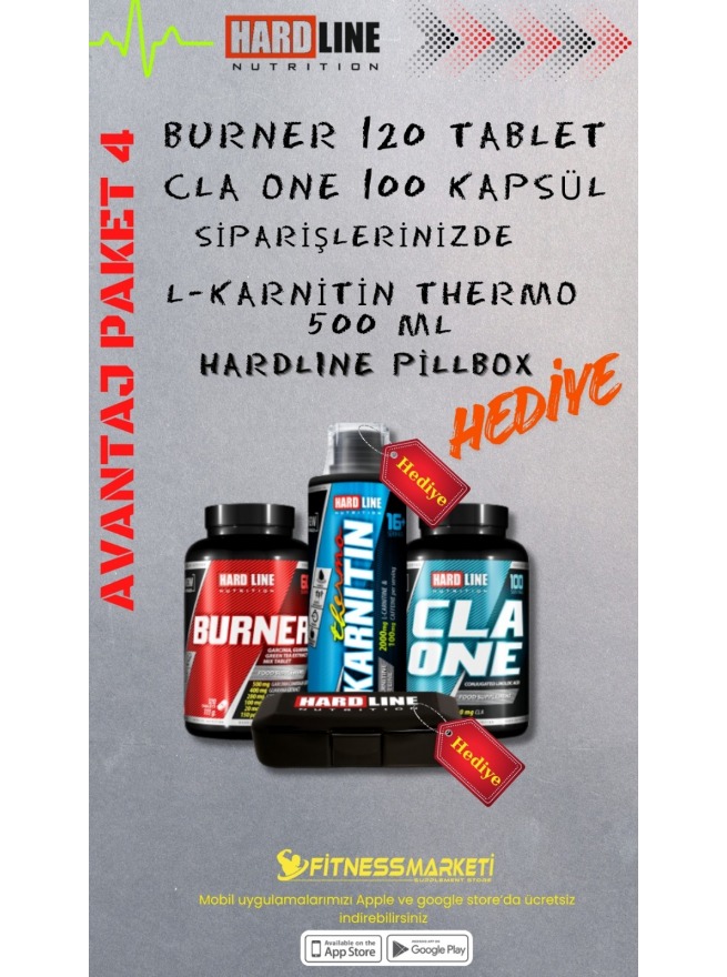 Hardline Cla One 100 Kapsül + Hardline Burner 120 Tablet + Hardline Thermo L-Karnitin 500 Ml + Hardline Pillbox