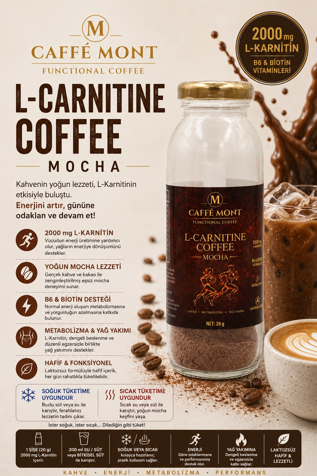 Caffe Mont L-Canitine Coffee Cam Şişe 6*20 Gr