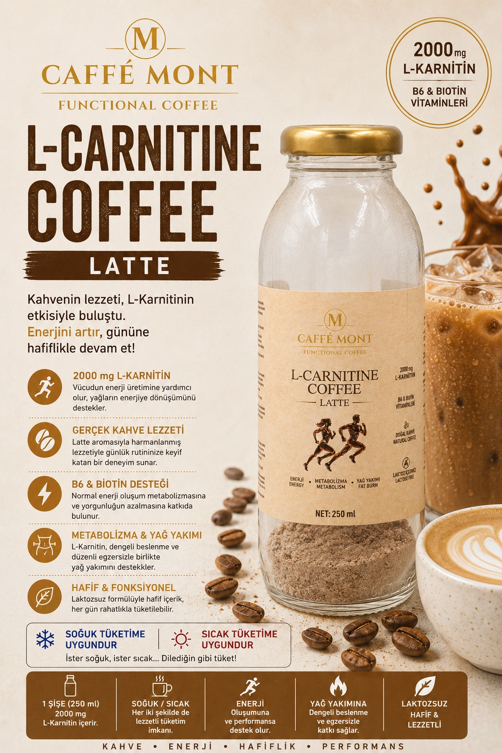 Caffe Mont L-Canitine Coffee Cam Şişe 6*20 Gr