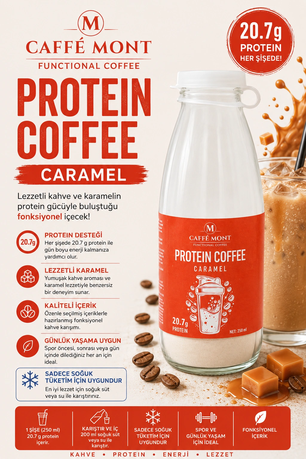Caffe Mont Protein Coffe Cam şişe 6*30 Gr