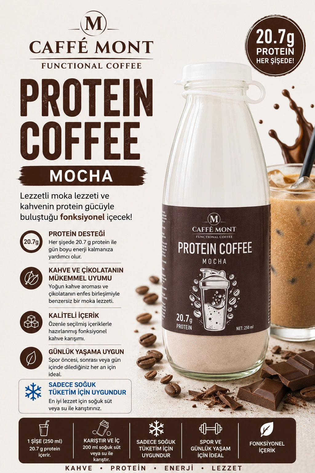 Caffe Mont Protein Coffe Cam şişe 6*30 Gr