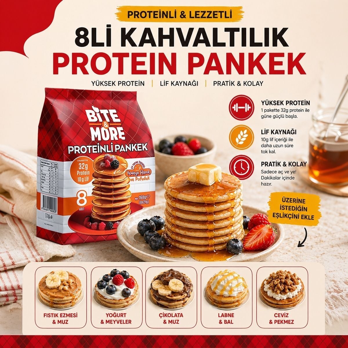 Bite & More Proteinli Pankek 8*21 Gr